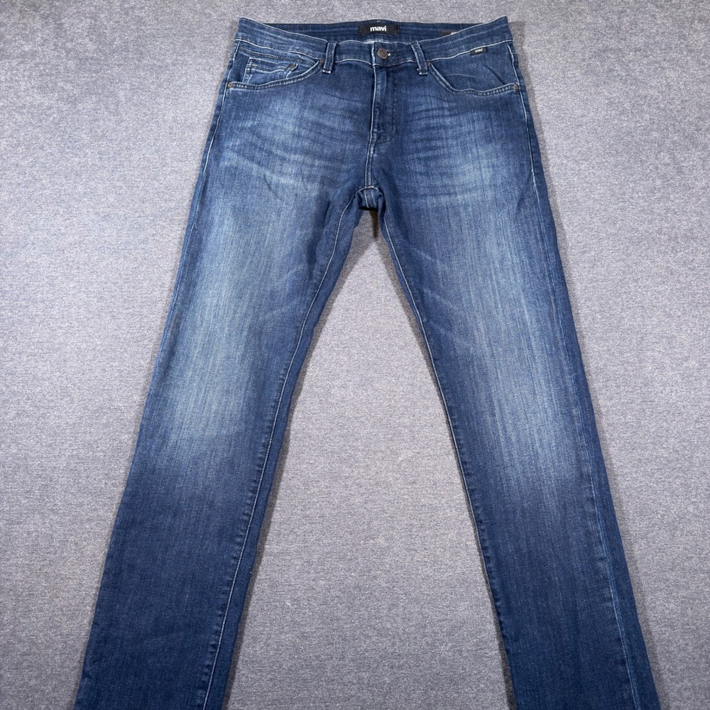 Mavi Jake Slim Leg Jeans Mens 32x34 Dark Wash Stretch Denim Blue Fade Casual
